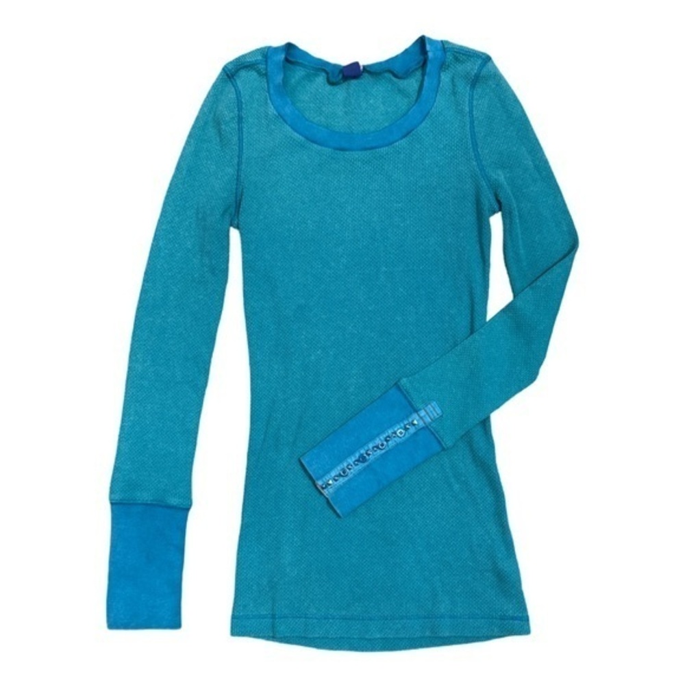 Free People • Studded Button Cuff Thermal Long Sleeve Top Green M